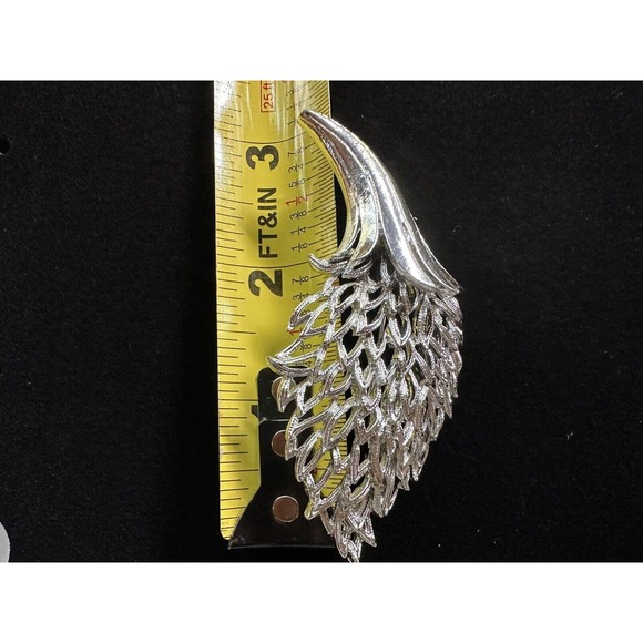 Vintage Signed CORO Silver Tone Large Textured Leaf ConeBrooch Pin SILVER TONE - Picture 9 of 11